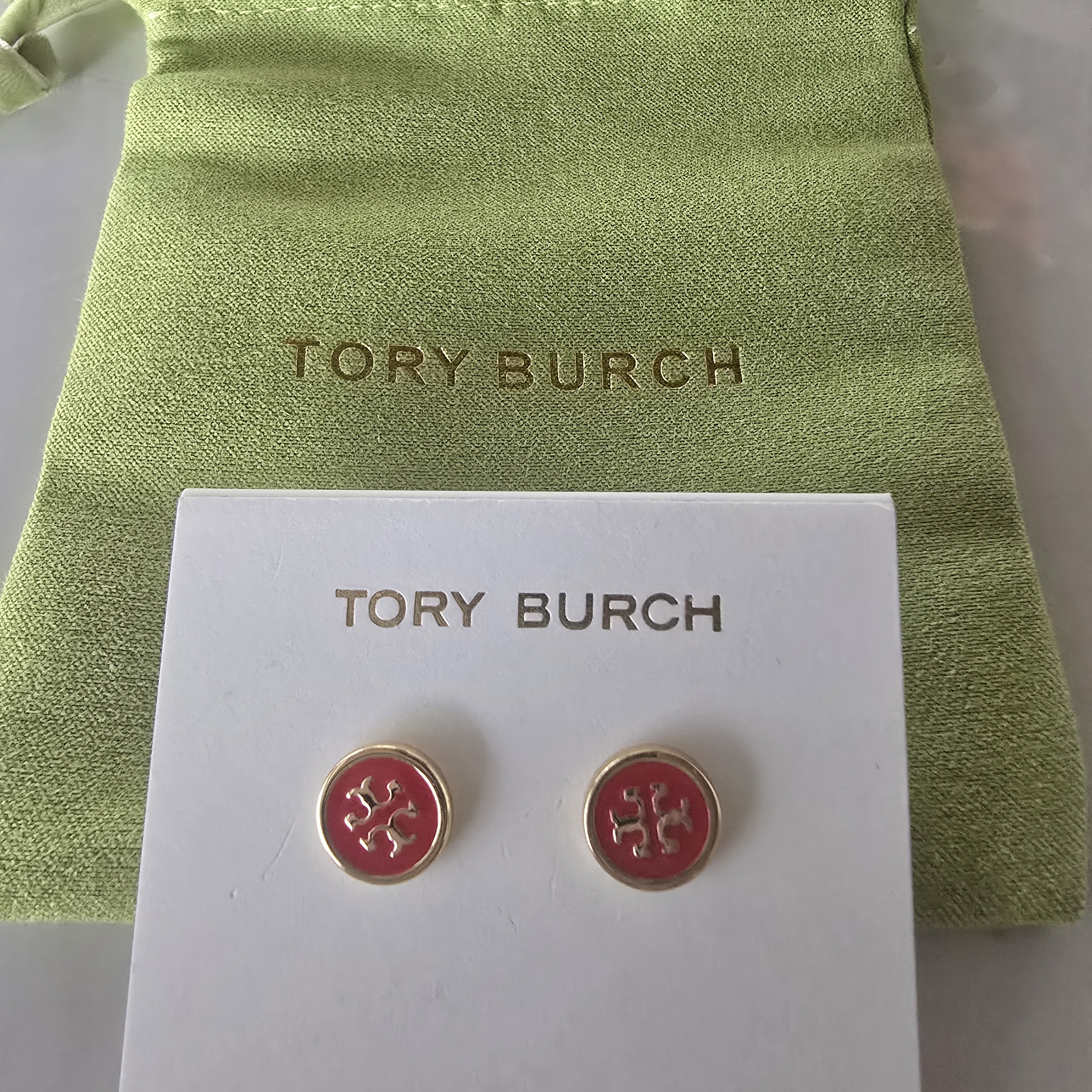 Tory Burch Red Logo Stud Earrings